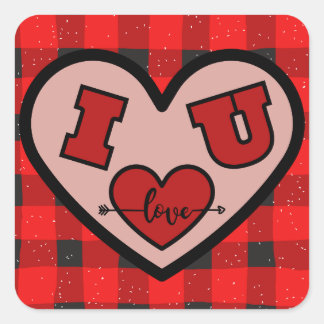 Carré I ♥ U I Love You Buffalo Plaid Sticker