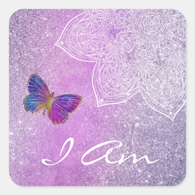 Carré *Je suis méditation Sticker à papillon Mandala (Devant)
