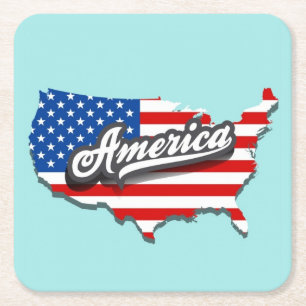 Carré Jeu de Dessous de verre Carte American Flag/USA