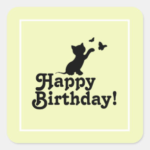 Carré Joyeux Anniversaire Chaton jaune et Sticker papill