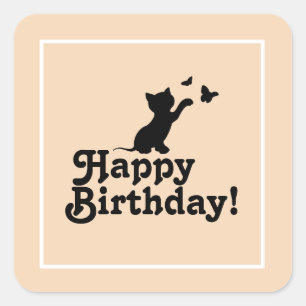 Carré Joyeux Anniversaire Chaton rose et Sticker papillo