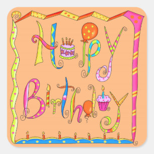 Carré Joyeux Anniversaire Mot Art Balloon Sticker