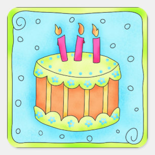 Carré Joyeux Anniversaire Turquoise Cake Sticker Troisiè