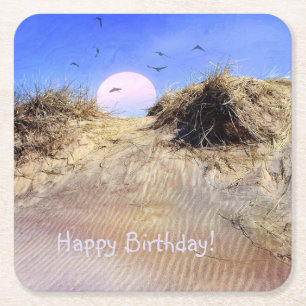 Carré Joyeux Birthday Beach Sunrise Dessous de verre en