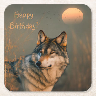 Carré Joyeux Dessous de verre de loups d'anniversaire