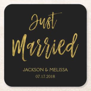 Carré Juste marié Dessous de verre Black et Gold Foil