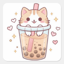 Kawaii Cat in Boba Cup Sticker – So Cute!
