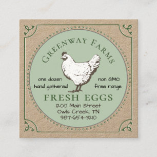Carré Kraft Nom de la ferme Oeufs frais Carte de visite 