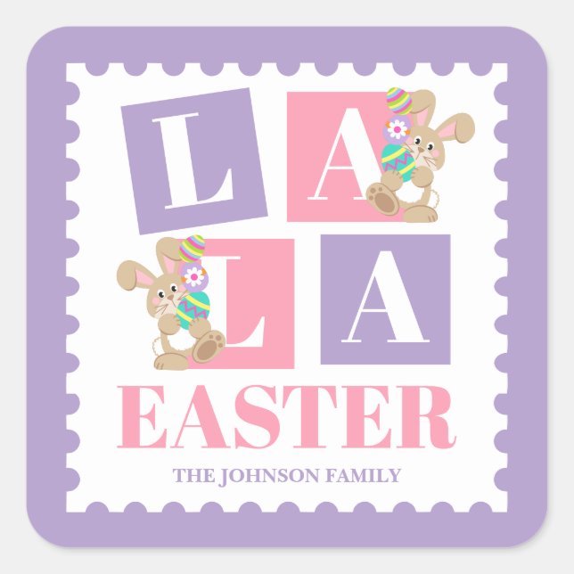 Carré La La Easter Bunny Pastel Sticker (Devant)