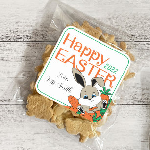 Carré Lapin de Pâques avec Carottes Sticker Cadeau & Éti