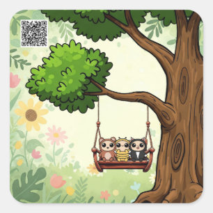Carré Les amis de Kawaii sur un Sticker à voilure