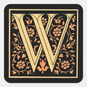 Carré LETTRE vintage NOIR ET OR "W" - Sticker