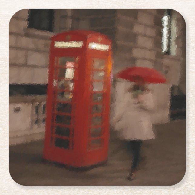Carré Londres - Rainy Day Phone Box - Dessous de verre p (Devant)