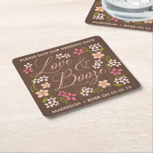 Carré Love & Booze Save the Date Dessous de verre