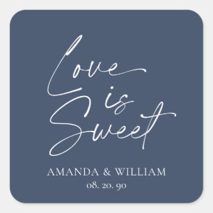 Carré Love is Sweet Mariage Sticker - Marine & White