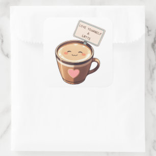 Carré Love Yourself A Latte - Sticker Kawaii Coffee