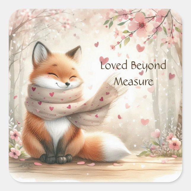 Carré Loved Beyond Measure Whimsical Fox Sticker (Devant)