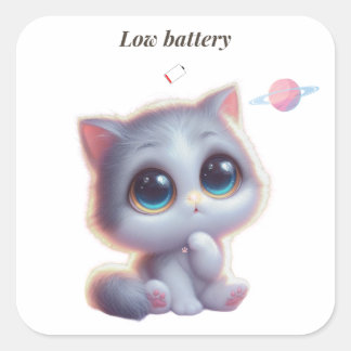 Carré Low Battery Cat Meme Sticker
