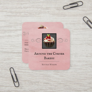 Carré Magasin de boulangerie   Carte de visite rose
