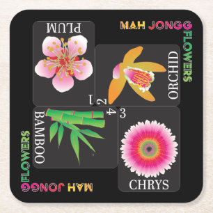 Carré Mah Jongg 4 Dessous de verre à fleurs