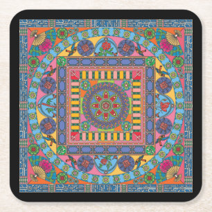 Carré Mah Jongg Tiles Dessous de verre Mandala