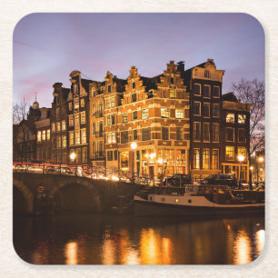 Carré Maisons de canal d'Amsterdam aux dessous de verre