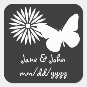 Carré Marguerites et papillons en Sticker noir