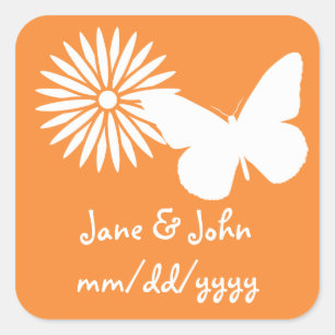 Carré Marguerites et papillons en Sticker orange