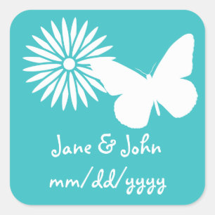 Carré Marguerites et papillons en Sticker Turquoise