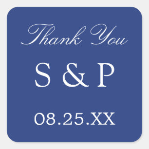 Carré Mariage bleu foncé Favoriser Merci Sticker