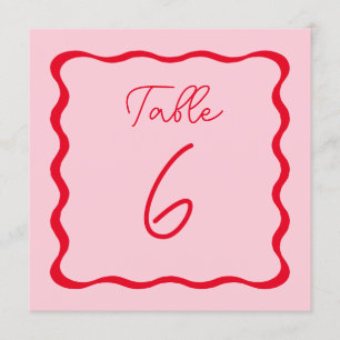 Carré Mariage rose et rouge Wavy Numéro de table