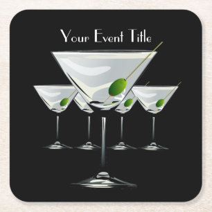 Carré Martini Cockatl Party Event Black Dessous de verre