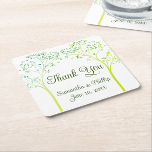 Carré Merci dessous de verre mariage pour arbre vert