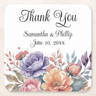 Carré Merci dessous de verre mariage pour floral