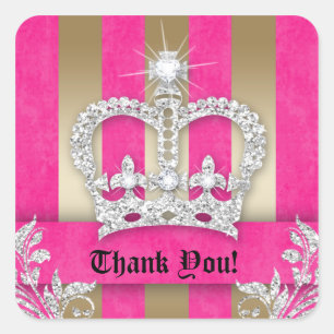 Carré Merci Stripes Sticker Bijoux Couronne rose Or