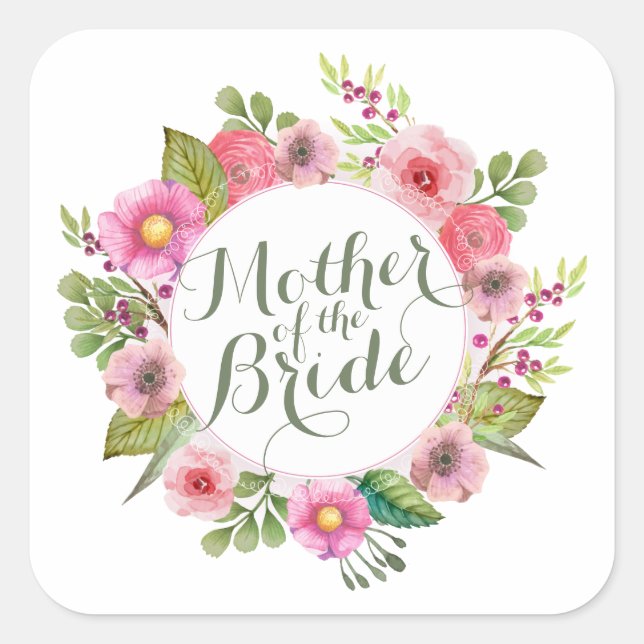 Carré Mère de la mariée Élégant Sticker Wreath (Devant)