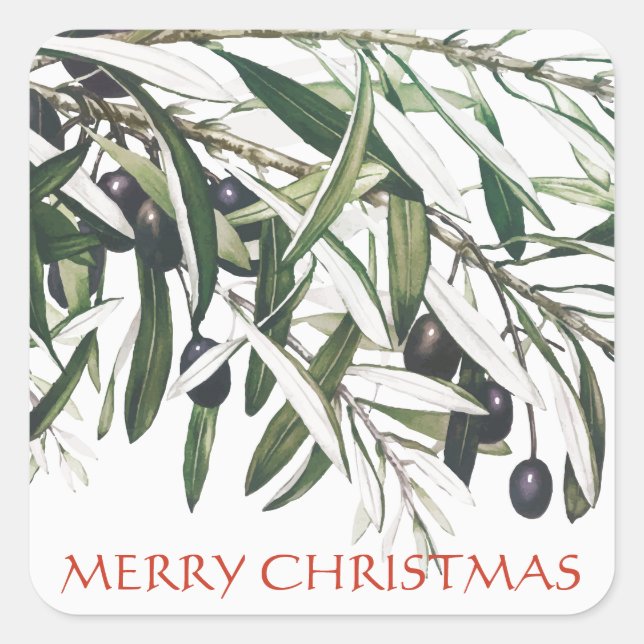CARRÉ MERRY CHRISTMAS OLIVE BRANCH ENVELOPE SEAL STICKER (Devant)