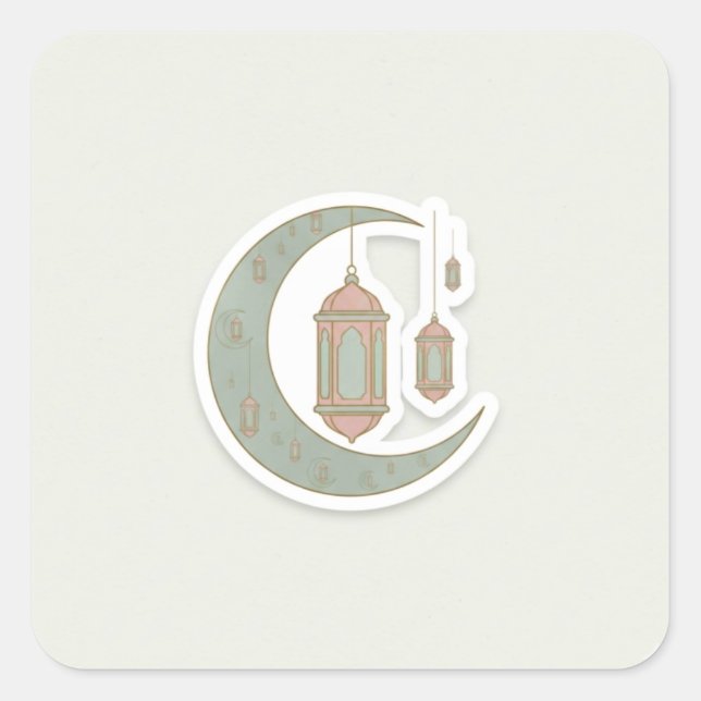 Carré Minimalist Boho Ramadan Moon & Lantern Sticker (Devant)