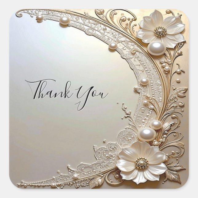 Carré Modern White Flowers Pearls Sticker (Devant)