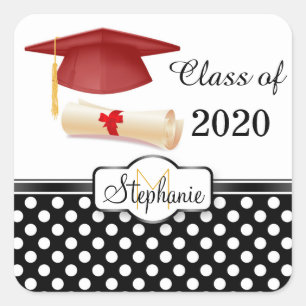 Carré Mortier rouge, monogramme diplôme Sticker Graduati