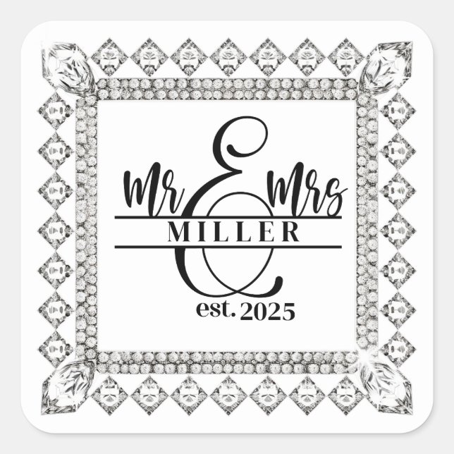 Carré Mr. & Mrs. Custom Name Sticker (Devant)