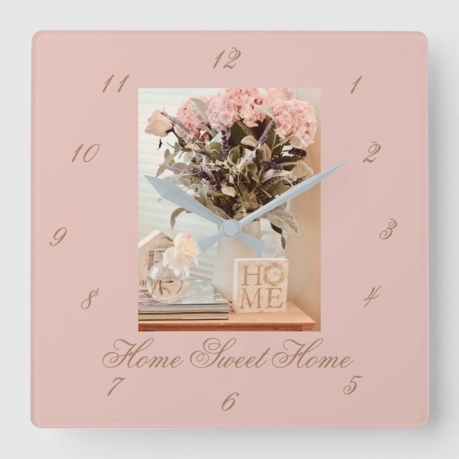 Carré Mur Horloge avec chiffres Accueil Sweet Home (Recto)
