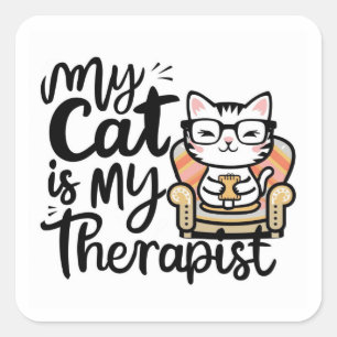 Carré My Cat is my Therapist Cute Sticker