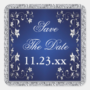 Carré Navy Blue Silver Grey Floral Économisez Le Sticker