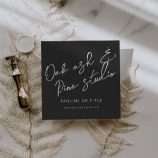 Carré Noir moderne Boho QR Code Carte de visite