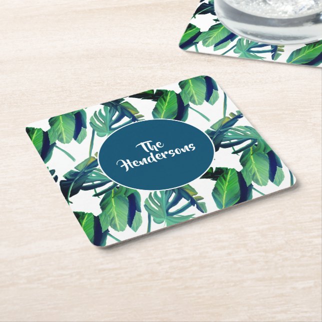 Carré Nom personnalisé du jeu de Dessous de verre papier (Incliné)