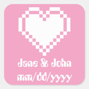 Carré Nos Coeurs 8 bits en Sticker Pétal Rose