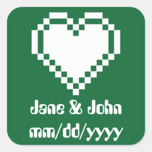Carré Nos Coeurs 8 bits en Sticker Vert