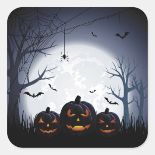 Carré Nuit d'Halloween avec Sticker Citrouille & Bats vo