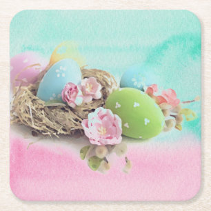 Carré OEUFS DE PÂQUES Dessous de verre Aquarelle Pastel